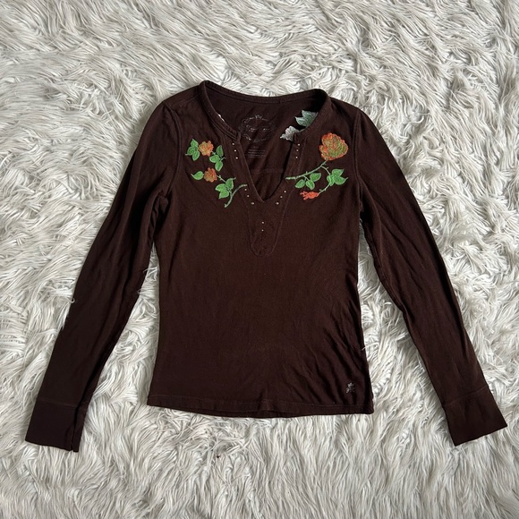 Y2K 2000s Fairycore Brown Long Sleeve Top - Picture 4 of 7